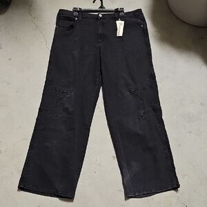 Nwt Black Star Patch Wide Leg Jeans